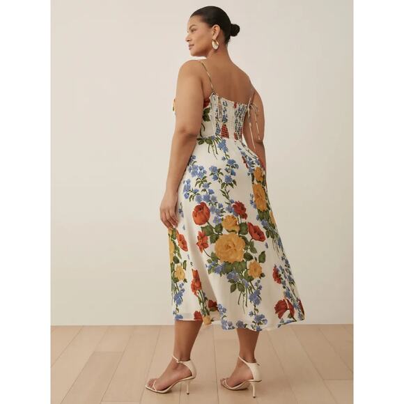 Reformation Juliette Dress Midi Tie Straps Side Slit Smocked Back Formosa Size 2 - Picture 6 of 12